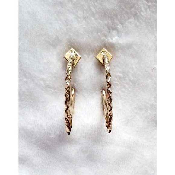 ALEXIS BITTAR crystal-encrusted pleated ruffle hoop engraved pierced earrings - Picture 3 of 10